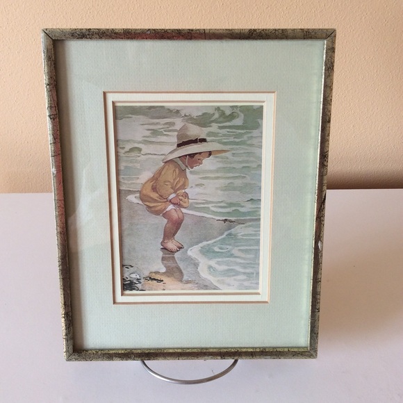 Vintage Other - Vintage Framed and Matted Girl at The Ocean